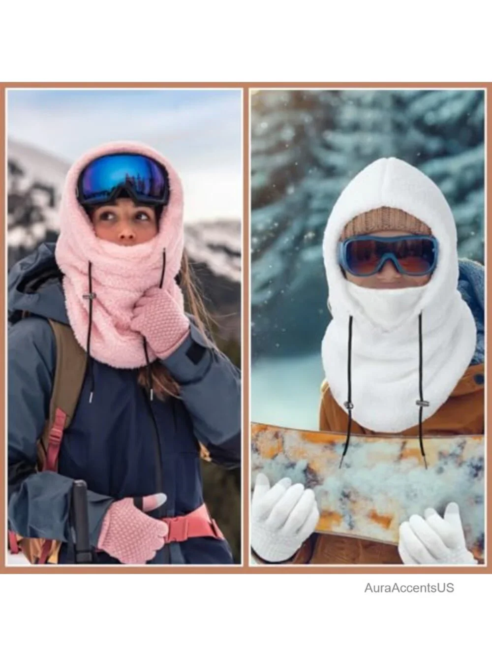 4x Fleece Balaclava Face Mask & Gloves Set Windproof Winter Ski Touchscreen